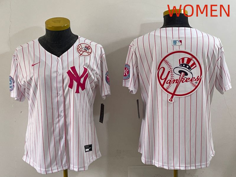 Women 2025 New York Yankees Blank White Stripe Joint Name Nike MLB Jersey style 21